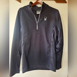 Spyder Black Mens Pullover Softshell Waffle Texture 1/4 Zip Jacket Size L